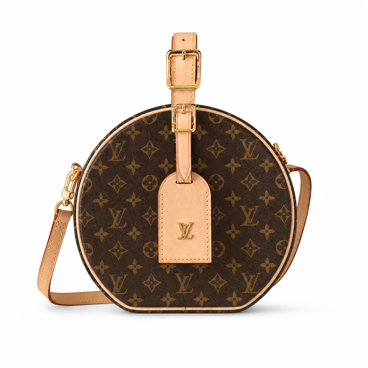 Louis Vuitton Petite Boite Chapeau Round Monogram Canvas Crossbody Bag with Gold LV Tag